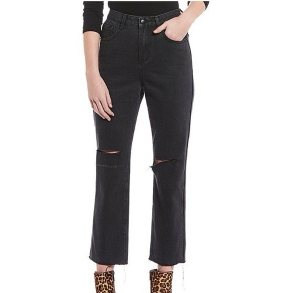 GIANNI BINI Stella black distressed straight leg jeans